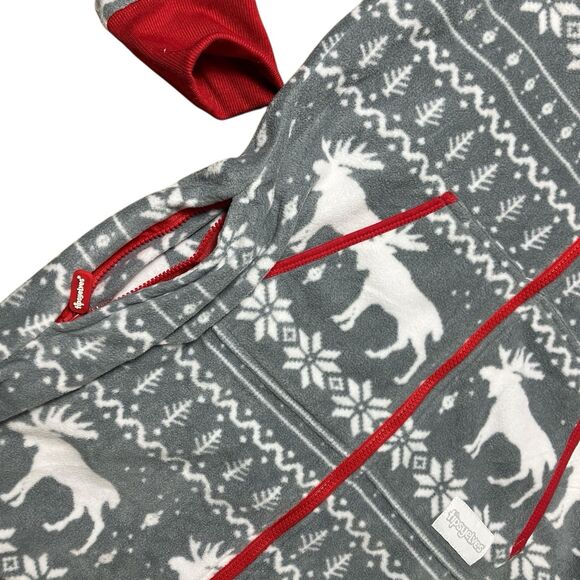 Tipsy Elves One-Piece Adult L Grey Fair Isle Reindeer Hooded Christmas Pajamas - Picture 6 of 11